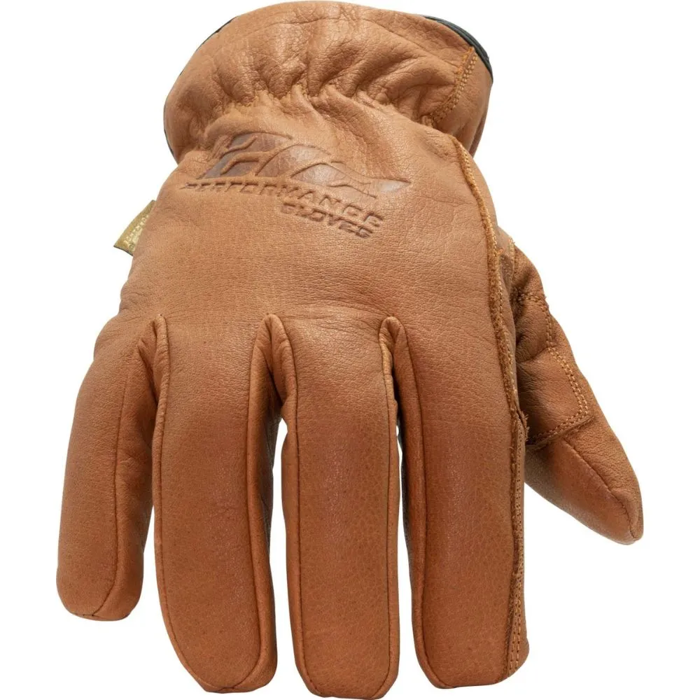 212 Performance TLDWP-0809 Fleece Lined Buffalo Leather Driver Winter Work Glove in Russet Brown, Medium Brown