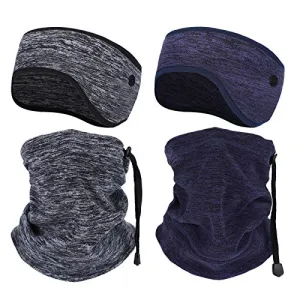4 Pieces Winter Ear Warmer Headband Winter Neck Gaiter for Cold Weather Running Sweatband Sports Non Slip for Girls Women Men Fleece Headband Ear Cover Muffs for Jogging Cycling Yoga