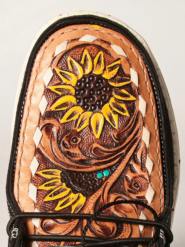 American Darling ADFT133BK6 Hand tooled carved genuine leather trim lightweight shoe footwear slip on