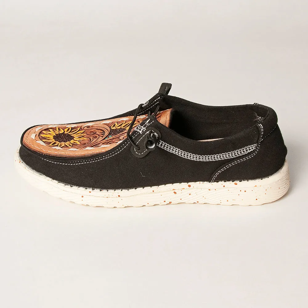 American Darling ADFT133BK6 Hand tooled carved genuine leather trim lightweight shoe footwear slip on