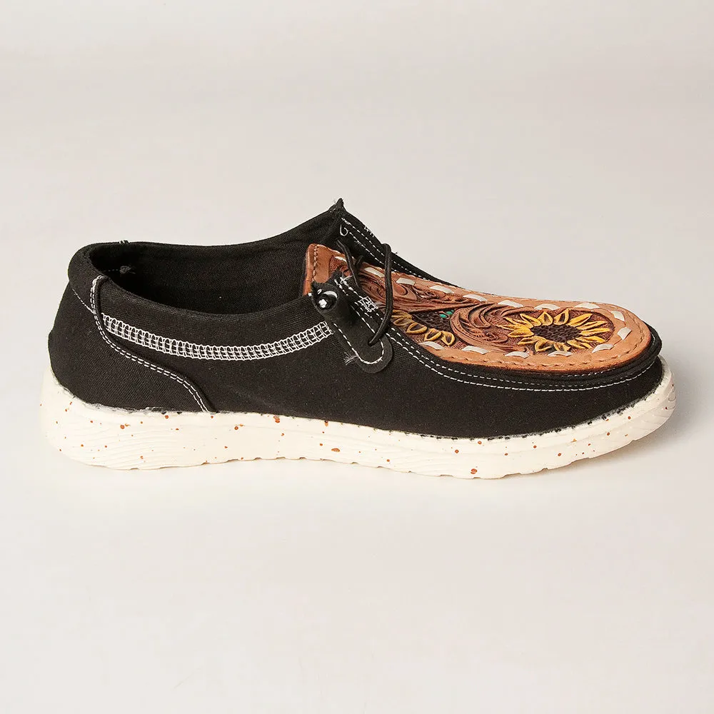 American Darling ADFT133BK6 Hand tooled carved genuine leather trim lightweight shoe footwear slip on
