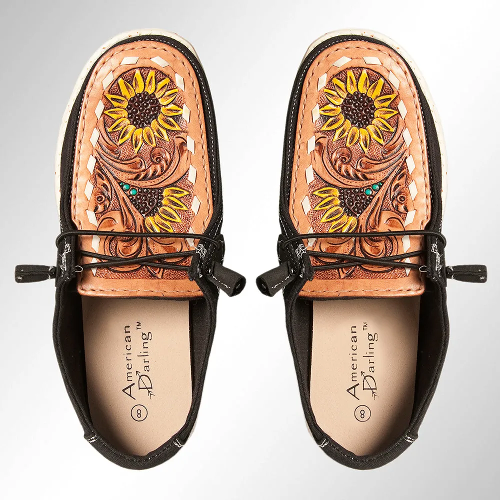 American Darling ADFT133BK6 Hand tooled carved genuine leather trim lightweight shoe footwear slip on