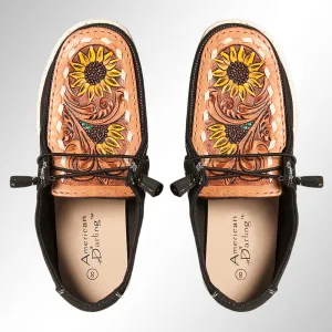 American Darling ADFT133BK6 Hand tooled carved genuine leather trim lightweight shoe footwear slip on