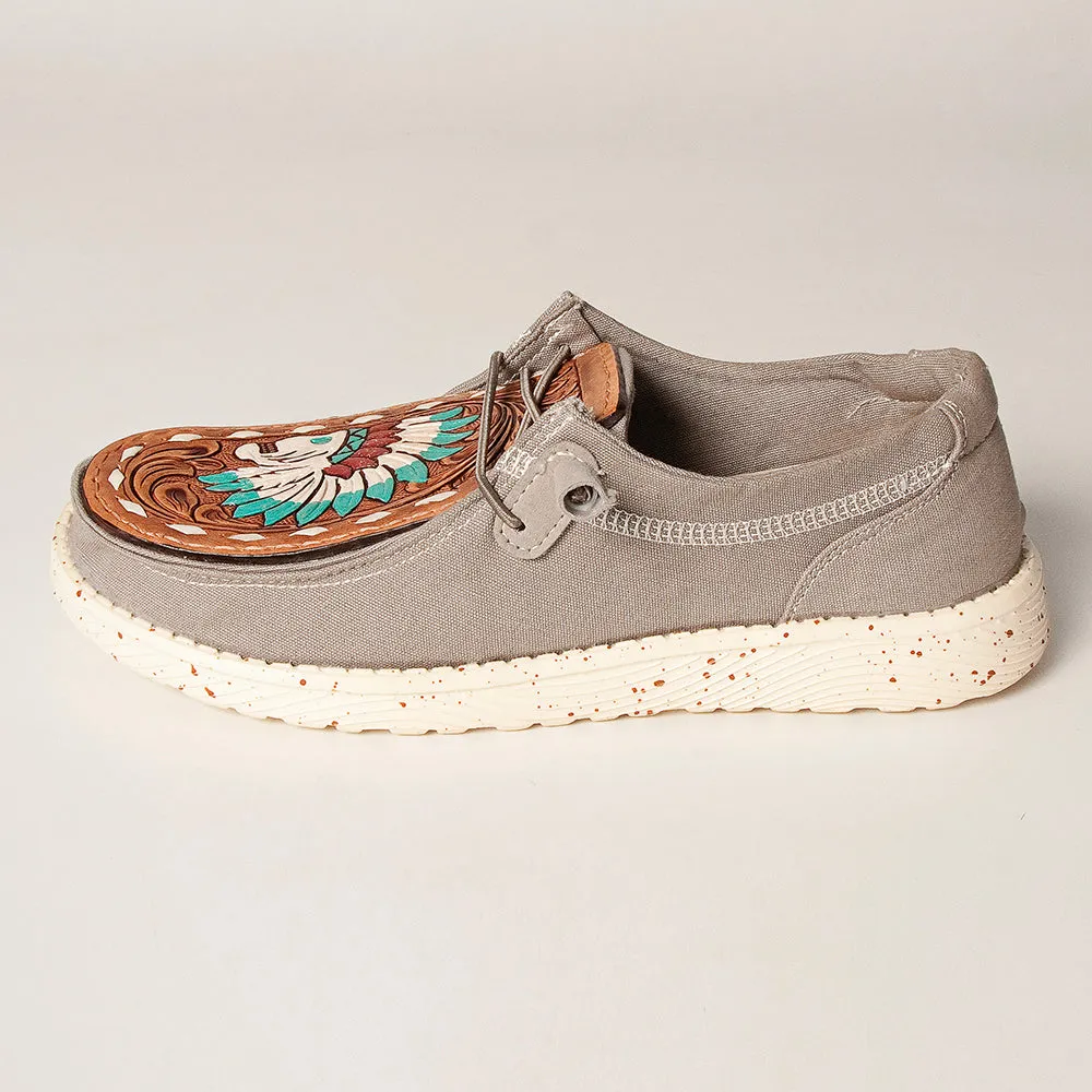 American Darling ADFT133GR1 Hand tooled carved genuine leather trim lightweight shoe footwear slip on