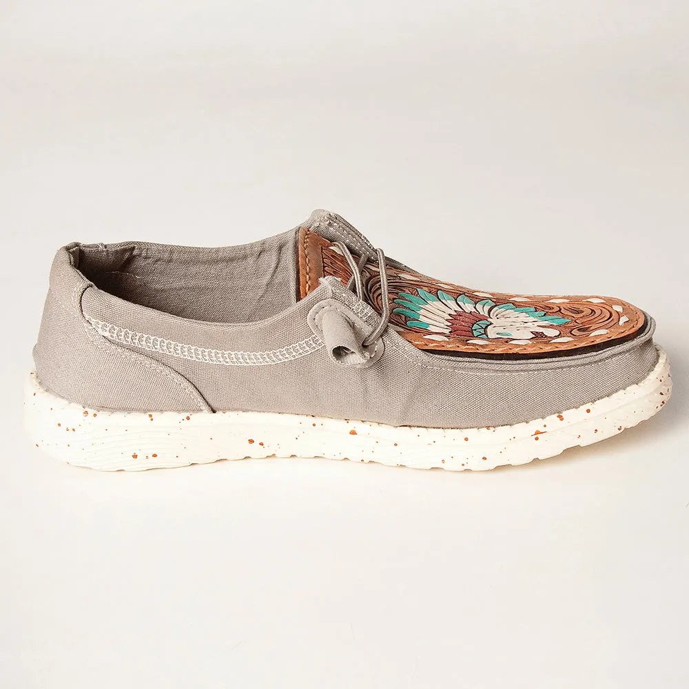 American Darling ADFT133GR1 Hand tooled carved genuine leather trim lightweight shoe footwear slip on
