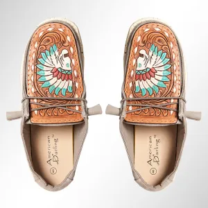 American Darling ADFT133GR1 Hand tooled carved genuine leather trim lightweight shoe footwear slip on