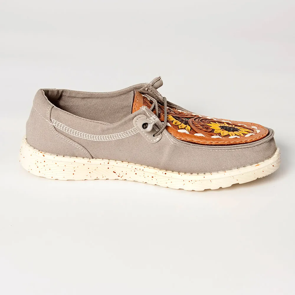 American Darling ADFT133GR6 Hand tooled carved genuine leather trim lightweight shoe footwear slip on