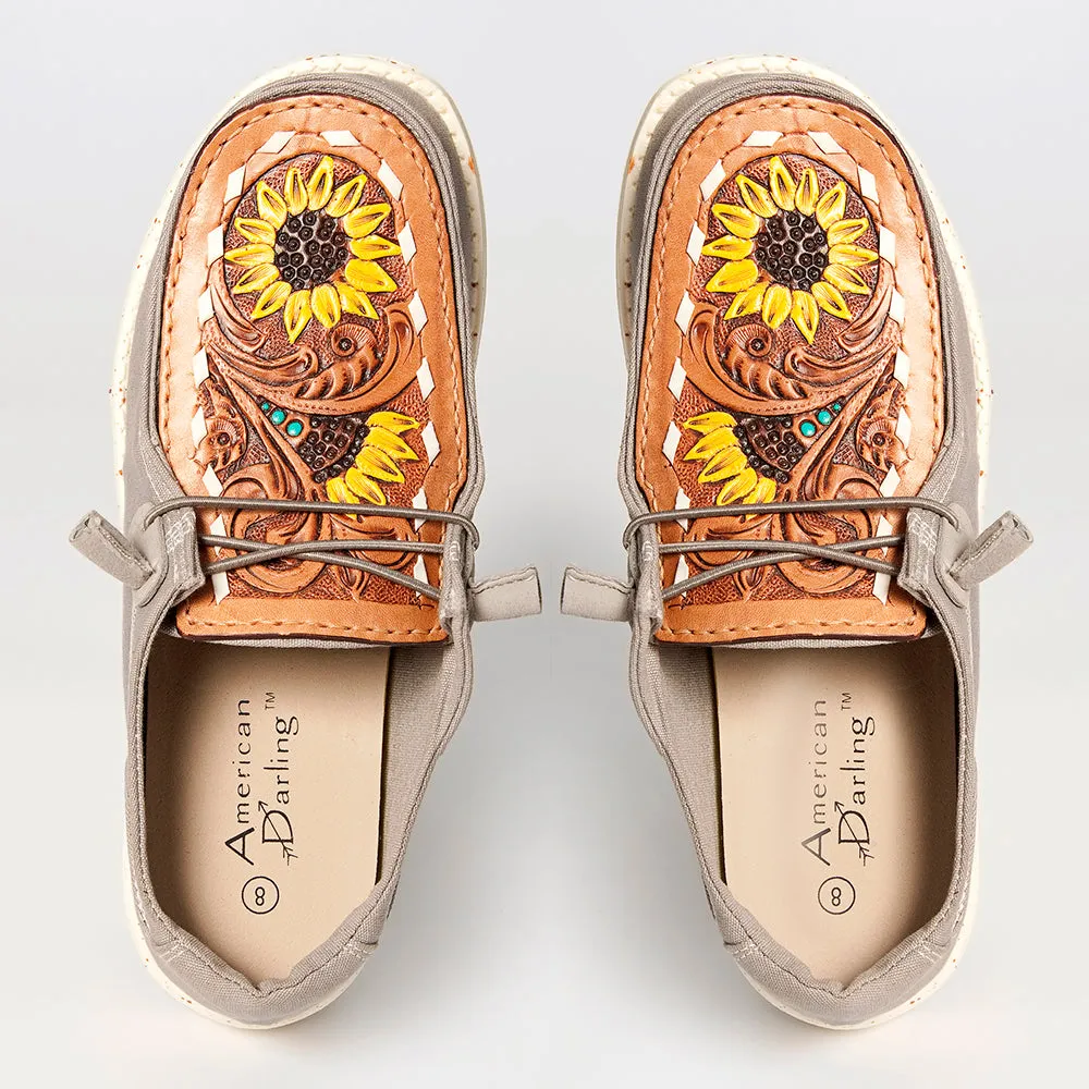American Darling ADFT133GR6 Hand tooled carved genuine leather trim lightweight shoe footwear slip on