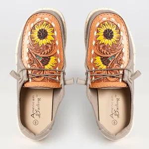 American Darling ADFT133GR6 Hand tooled carved genuine leather trim lightweight shoe footwear slip on