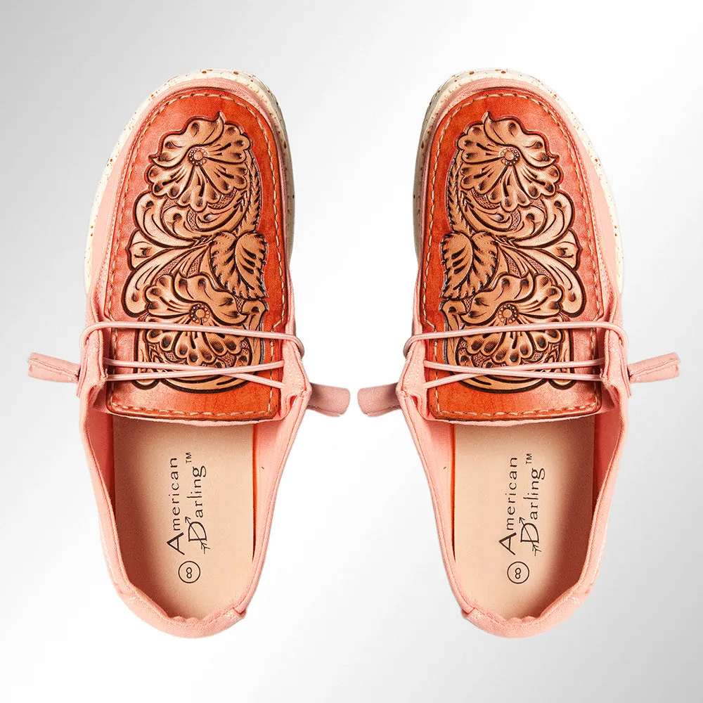 American Darling ADFT133PK11 Hand tooled carved genuine leather trim lightweight shoe footwear slip on