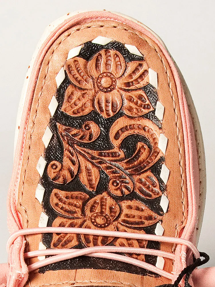 American Darling ADFT133PK13 Hand tooled carved genuine leather trim lightweight shoe footwear slip on