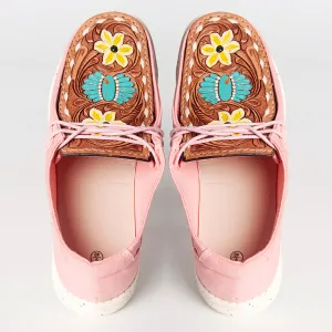 American Darling ADFT133PK5 Hand tooled carved genuine leather trim lightweight shoe footwear slip on