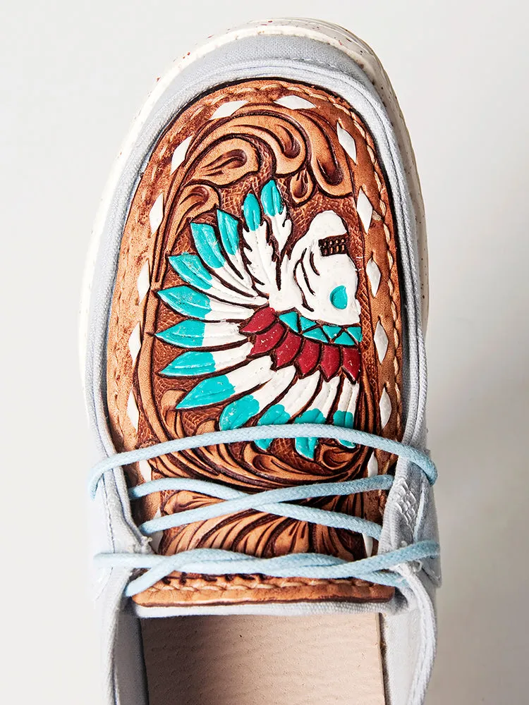 American Darling ADFT133SB1 Hand tooled carved genuine leather trim lightweight shoe footwear slip on