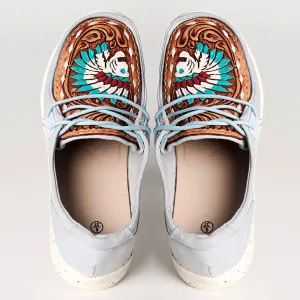 American Darling ADFT133SB1 Hand tooled carved genuine leather trim lightweight shoe footwear slip on