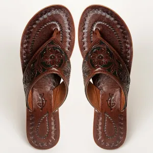 American Darling ADFTE104B Hand tooled carved genuine leather sandal footwear flip flop