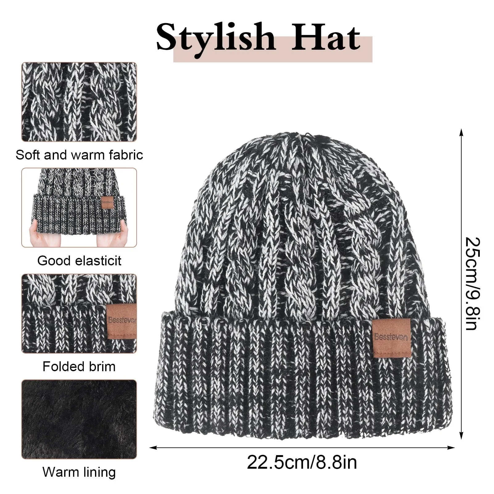AOWOO 3 in 1 Winter Beanie Hat Scarf Gloves Set for Men Women, Soft Fleece Knit Hat Warm Touchscreen Gloves Long Neck Scarf, Mens Beanie Long Scarf Fleece Lined Skull Caps Gifts for Cold Weather