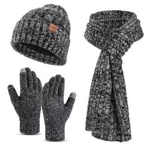 AOWOO 3 in 1 Winter Beanie Hat Scarf Gloves Set for Men Women, Soft Fleece Knit Hat Warm Touchscreen Gloves Long Neck Scarf, Mens Beanie Long Scarf Fleece Lined Skull Caps Gifts for Cold Weather