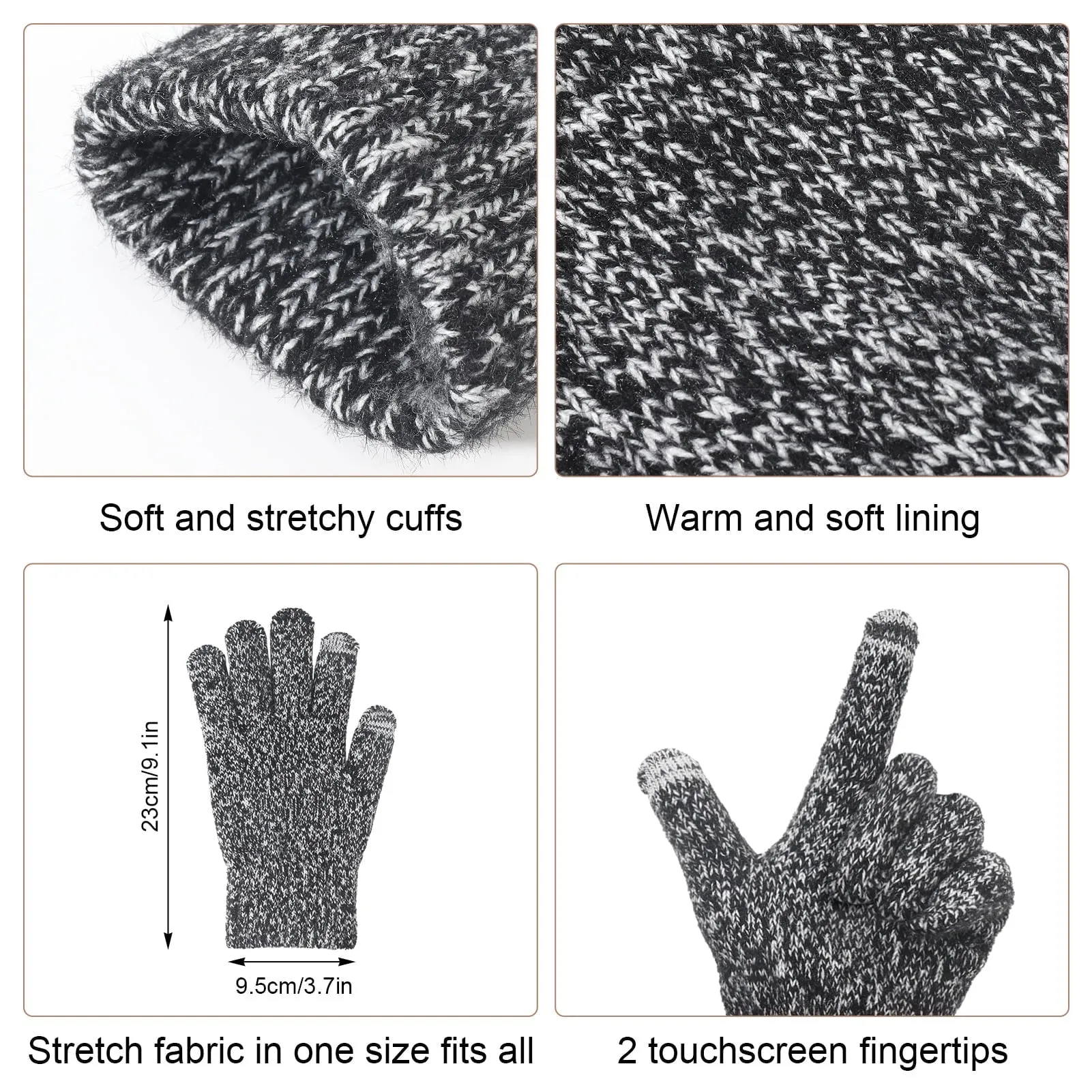 AOWOO 3 in 1 Winter Beanie Hat Scarf Gloves Set for Men Women, Soft Fleece Knit Hat Warm Touchscreen Gloves Long Neck Scarf, Mens Beanie Long Scarf Fleece Lined Skull Caps Gifts for Cold Weather