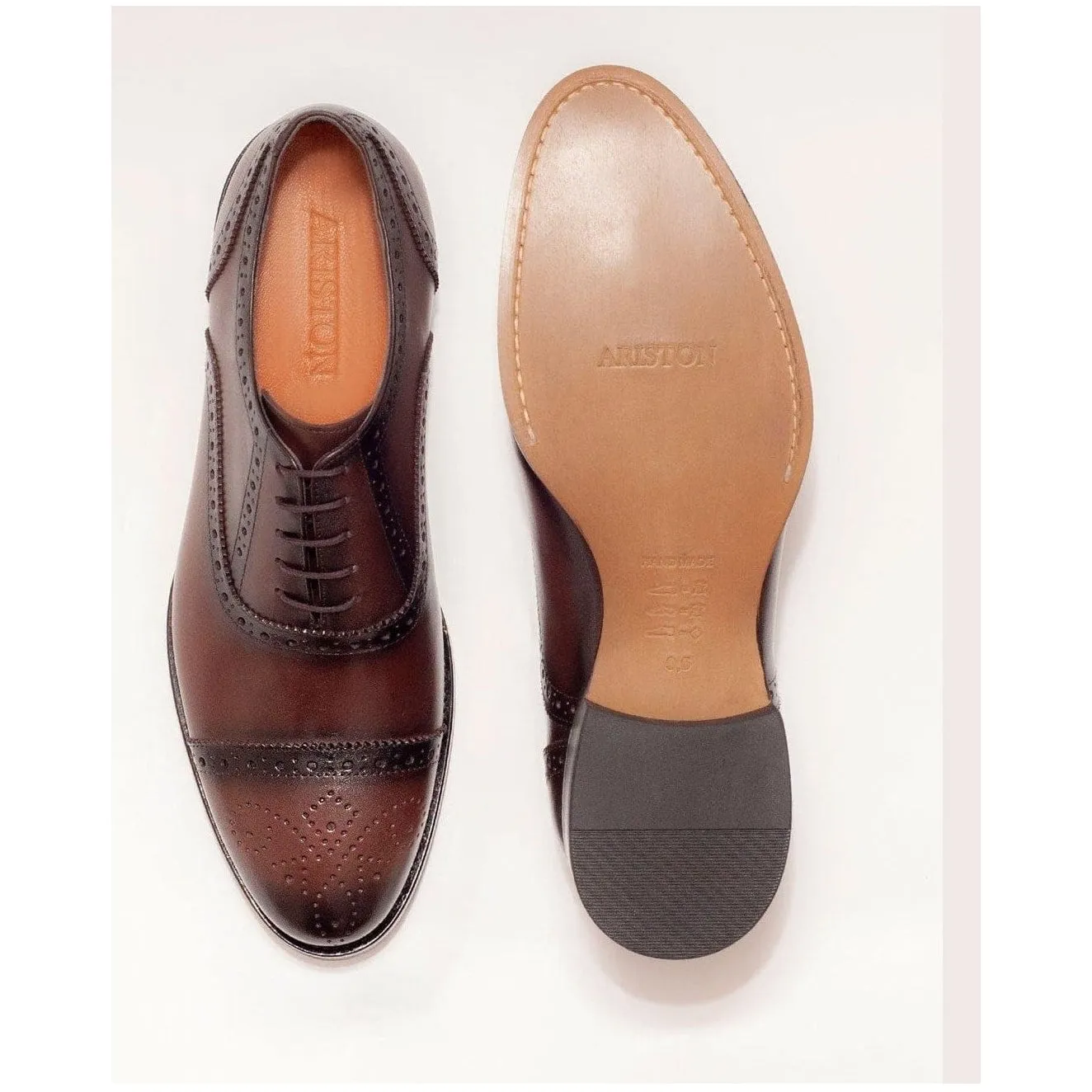 Ariston Mens Chestnut Brown Lace-up Oxford Leather Dress Shoes