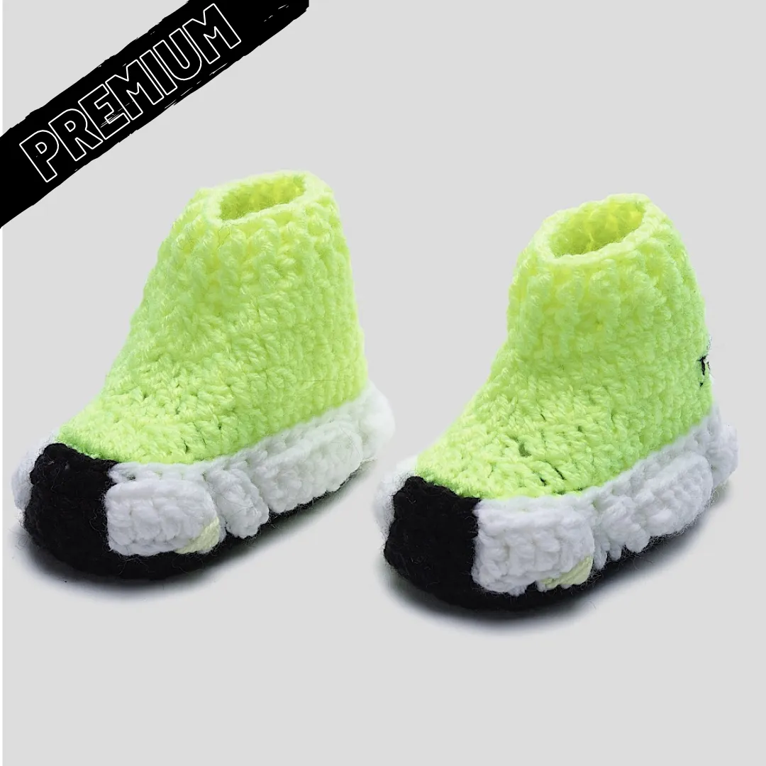 Baby Crochet IB Sock Runners Highlighter Yellow (Soft felt non-slip bottom & Shoe Box)