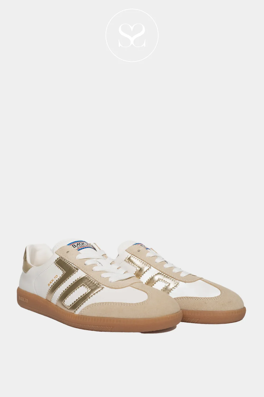 BACK 70 CLOUD GOLD AND WHITE LEATHER TRAINERS