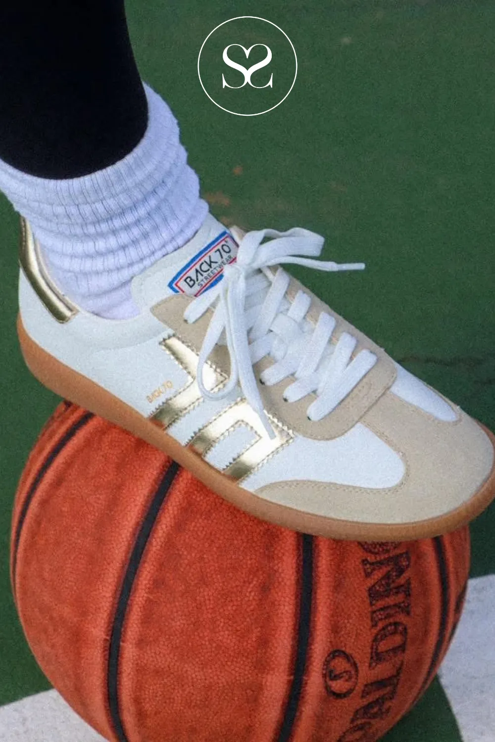 BACK 70 CLOUD GOLD AND WHITE LEATHER TRAINERS