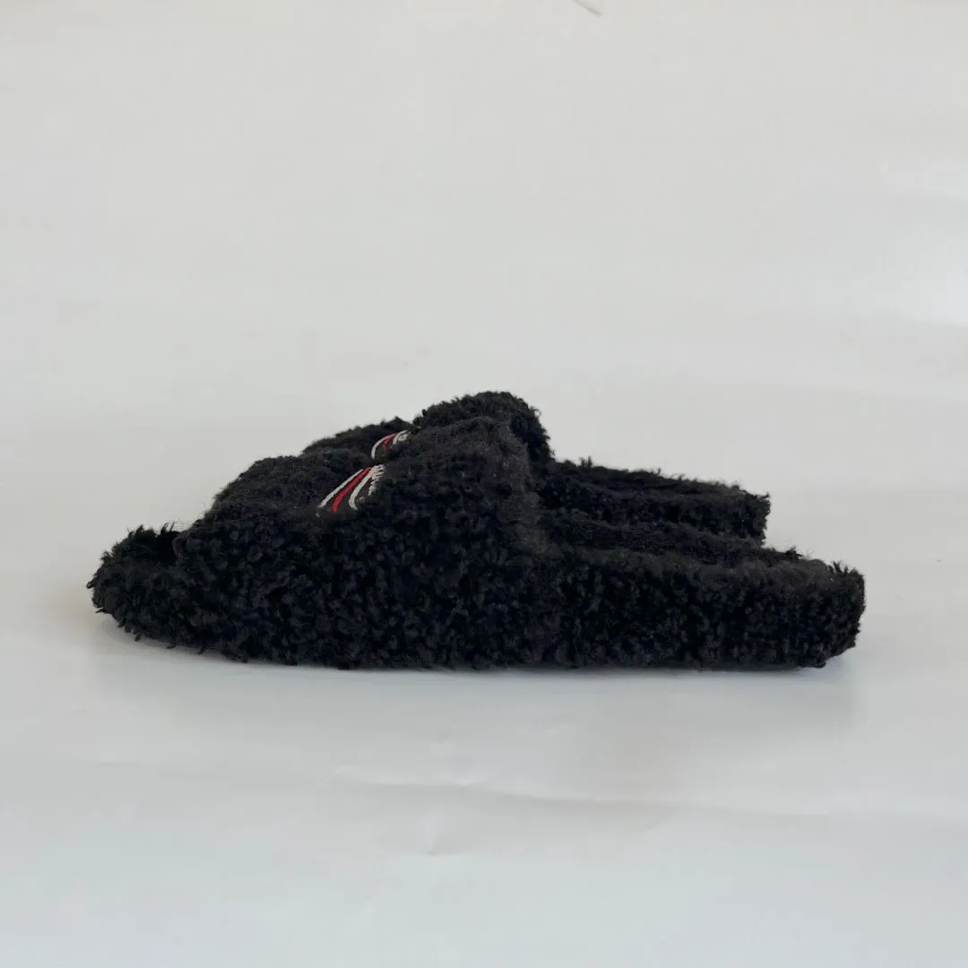 Balenciaga Furry logo-embroidered faux shearling slides, 39