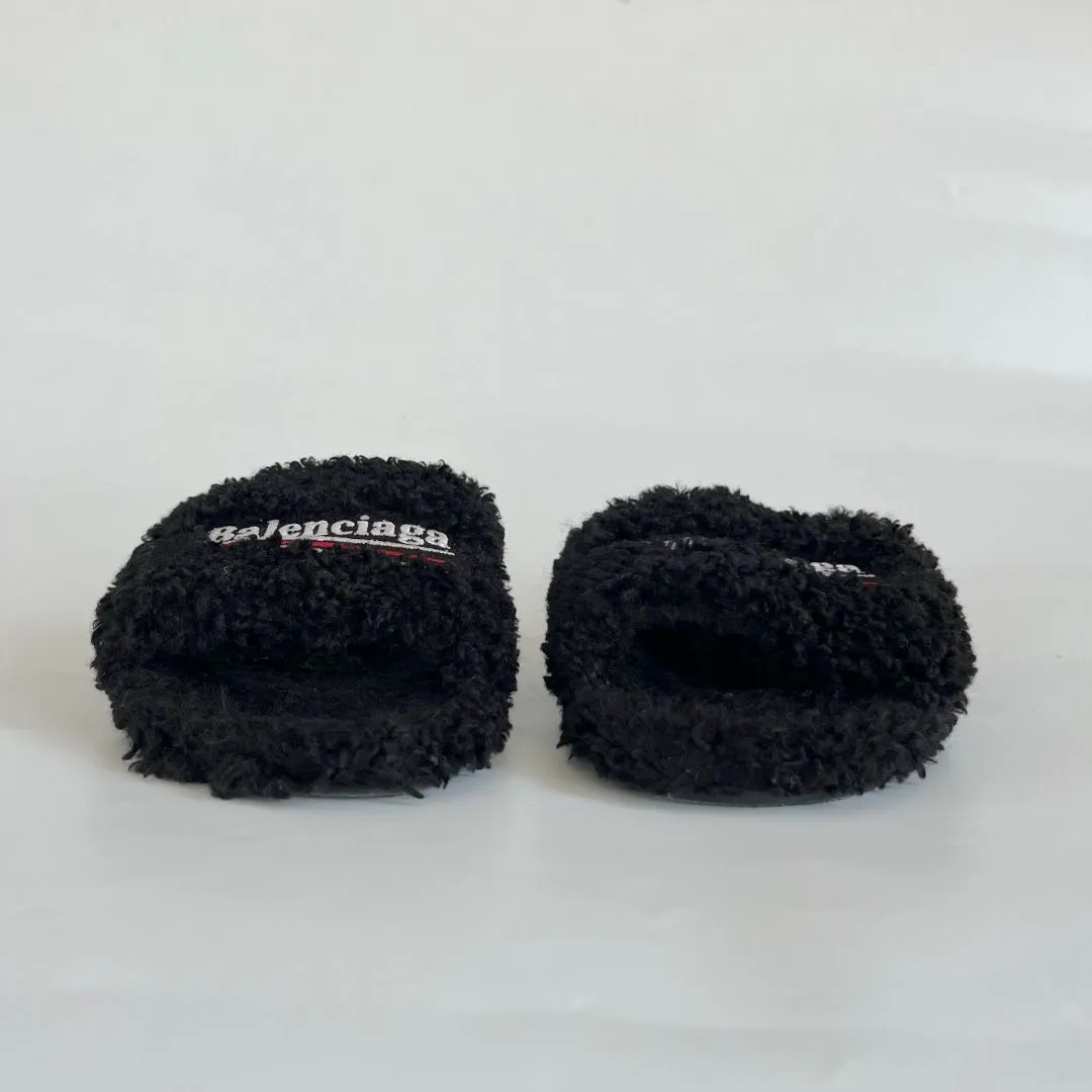 Balenciaga Furry logo-embroidered faux shearling slides, 39