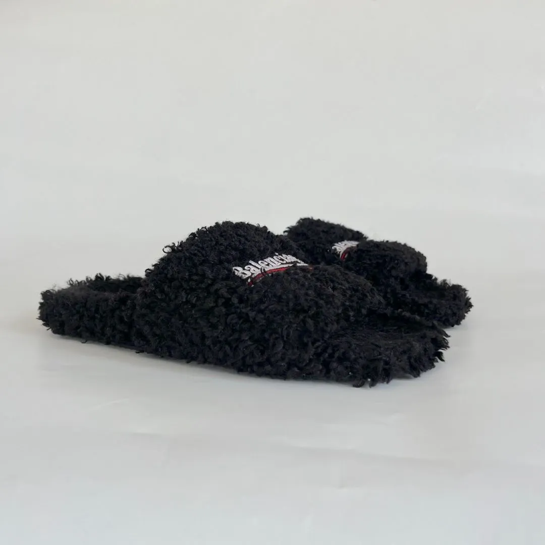 Balenciaga Furry logo-embroidered faux shearling slides, 39