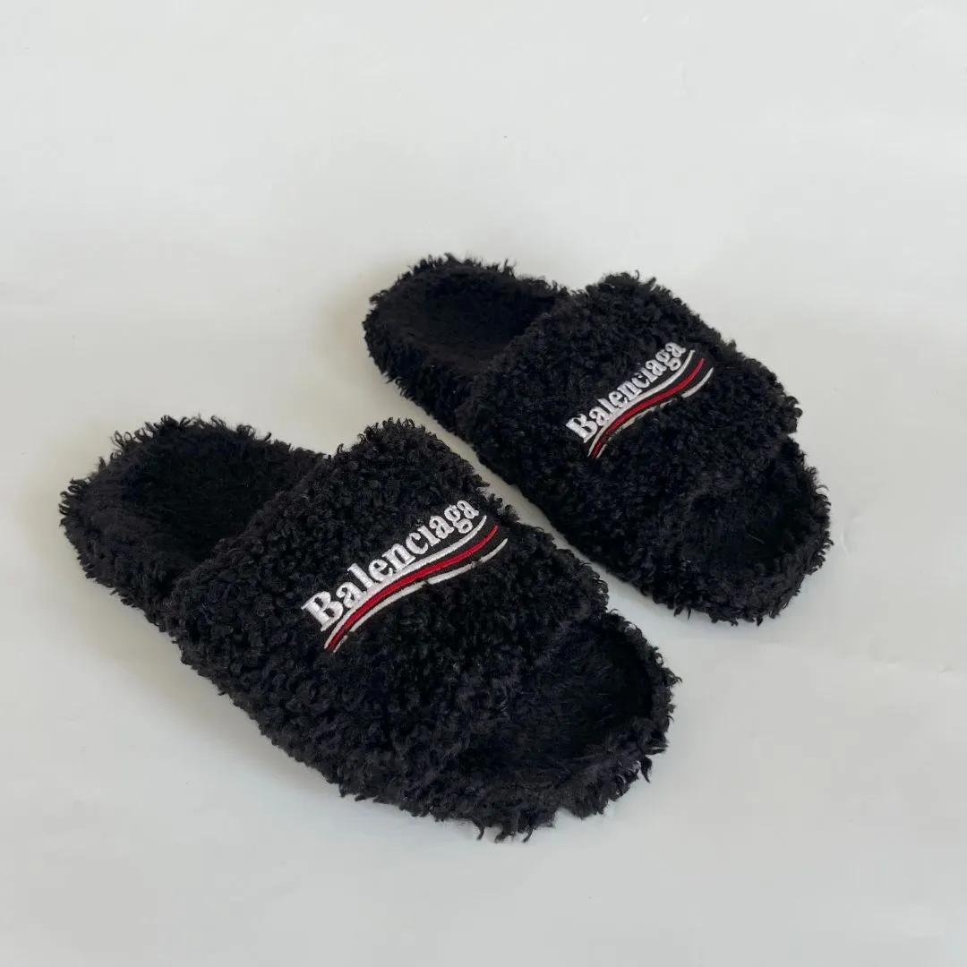 Balenciaga Furry logo-embroidered faux shearling slides, 39
