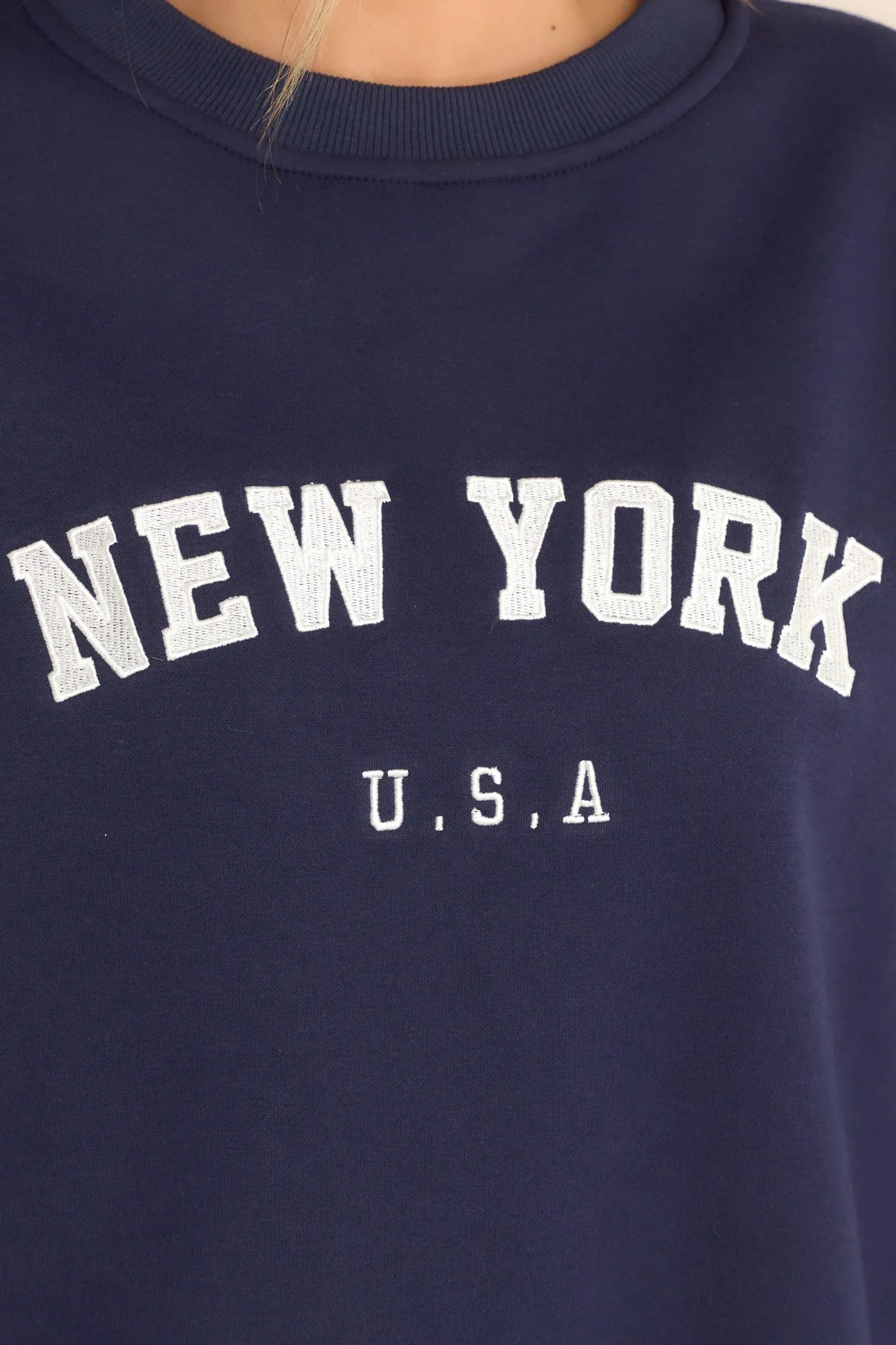 Big City Navy Blue Embroidered Pullover Sweatshirt