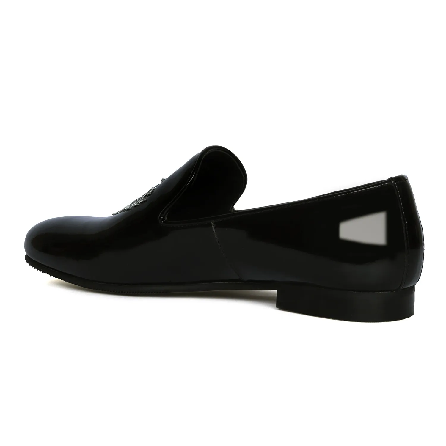 Black Patent Leather Slip-On Shoes Royal Crest Silver Zardosi For Men By Brune & Bareskin
