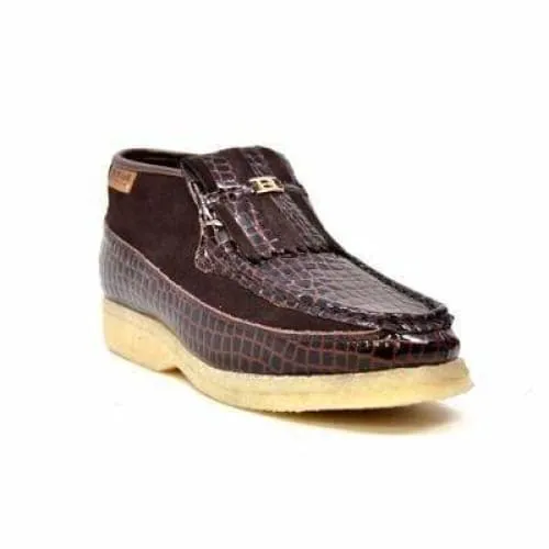 British Walkers Apollo Crocs Men's Brown Crocodile Leather and Suede Crepe Sole Slip Ons
