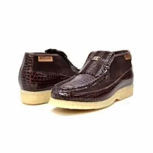 British Walkers Apollo Crocs Men's Brown Crocodile Leather and Suede Crepe Sole Slip Ons