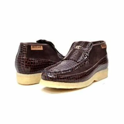 British Walkers Apollo Crocs Men's Brown Crocodile Leather and Suede Crepe Sole Slip Ons