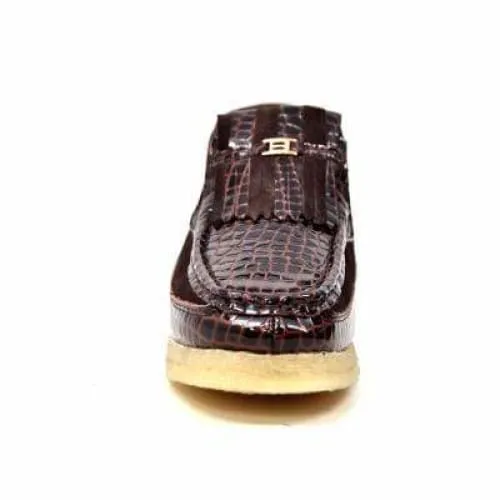 British Walkers Apollo Crocs Men's Brown Crocodile Leather and Suede Crepe Sole Slip Ons