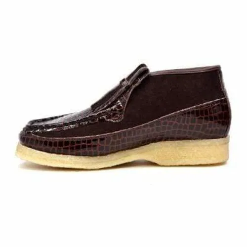 British Walkers Apollo Crocs Men's Brown Crocodile Leather and Suede Crepe Sole Slip Ons