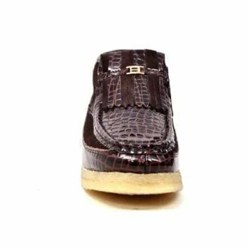 British Walkers Apollo Crocs Men's Brown Crocodile Leather and Suede Crepe Sole Slip Ons