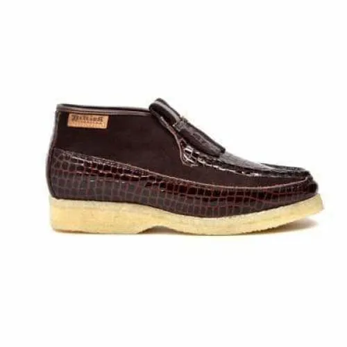 British Walkers Apollo Crocs Men's Brown Crocodile Leather and Suede Crepe Sole Slip Ons