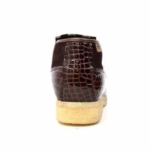 British Walkers Apollo Crocs Men's Brown Crocodile Leather and Suede Crepe Sole Slip Ons