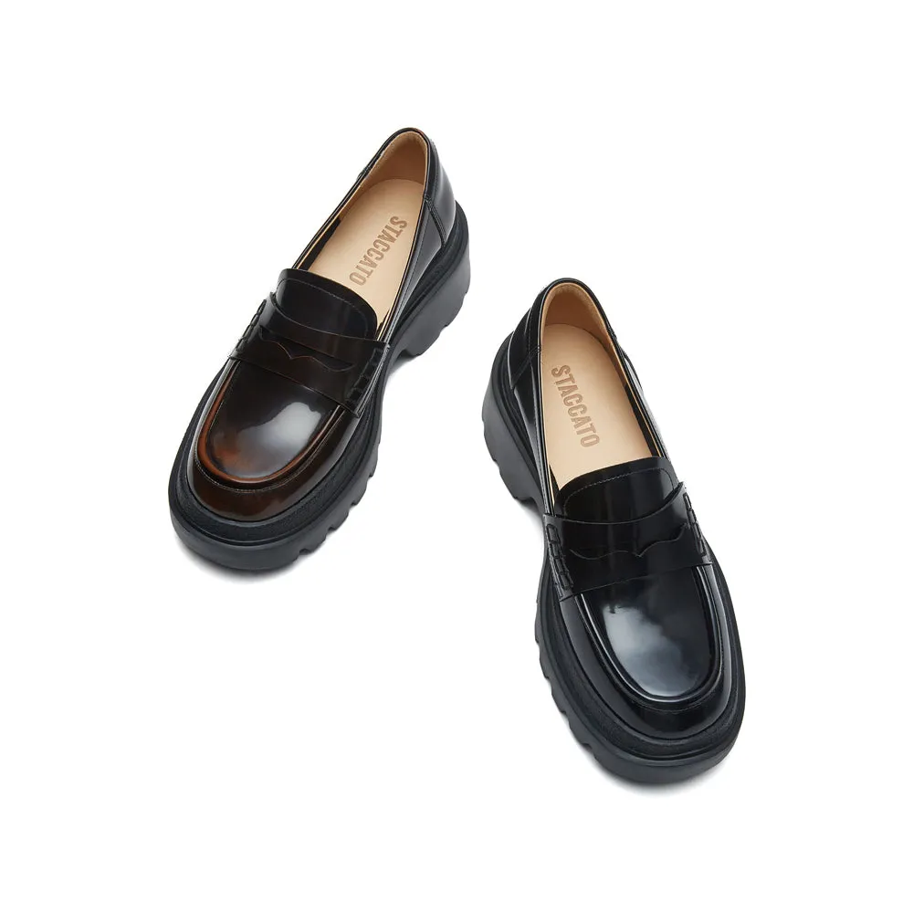 Brown Leather Platform Chunky Penny Loafers