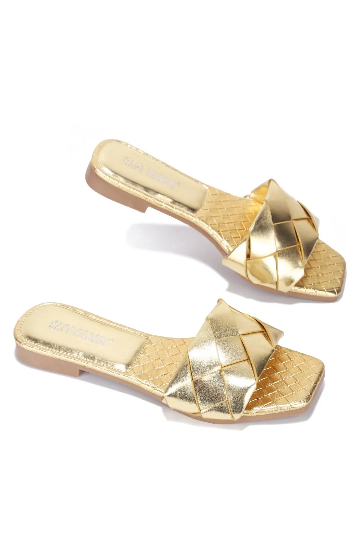 Cape Robbin Deja Woven Mules Slip On Flat Slides Sandals Gold (6, GOLD)