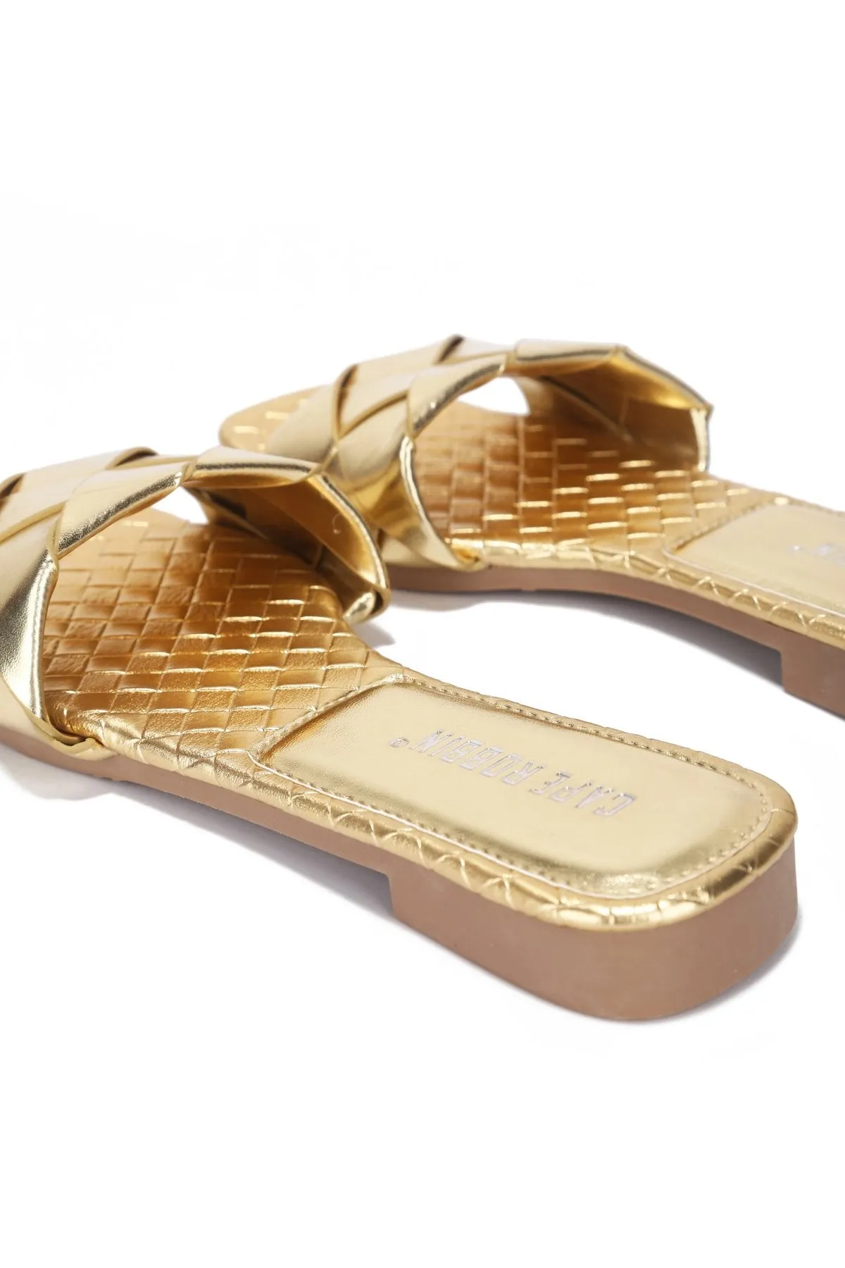 Cape Robbin Deja Woven Mules Slip On Flat Slides Sandals Gold (6, GOLD)