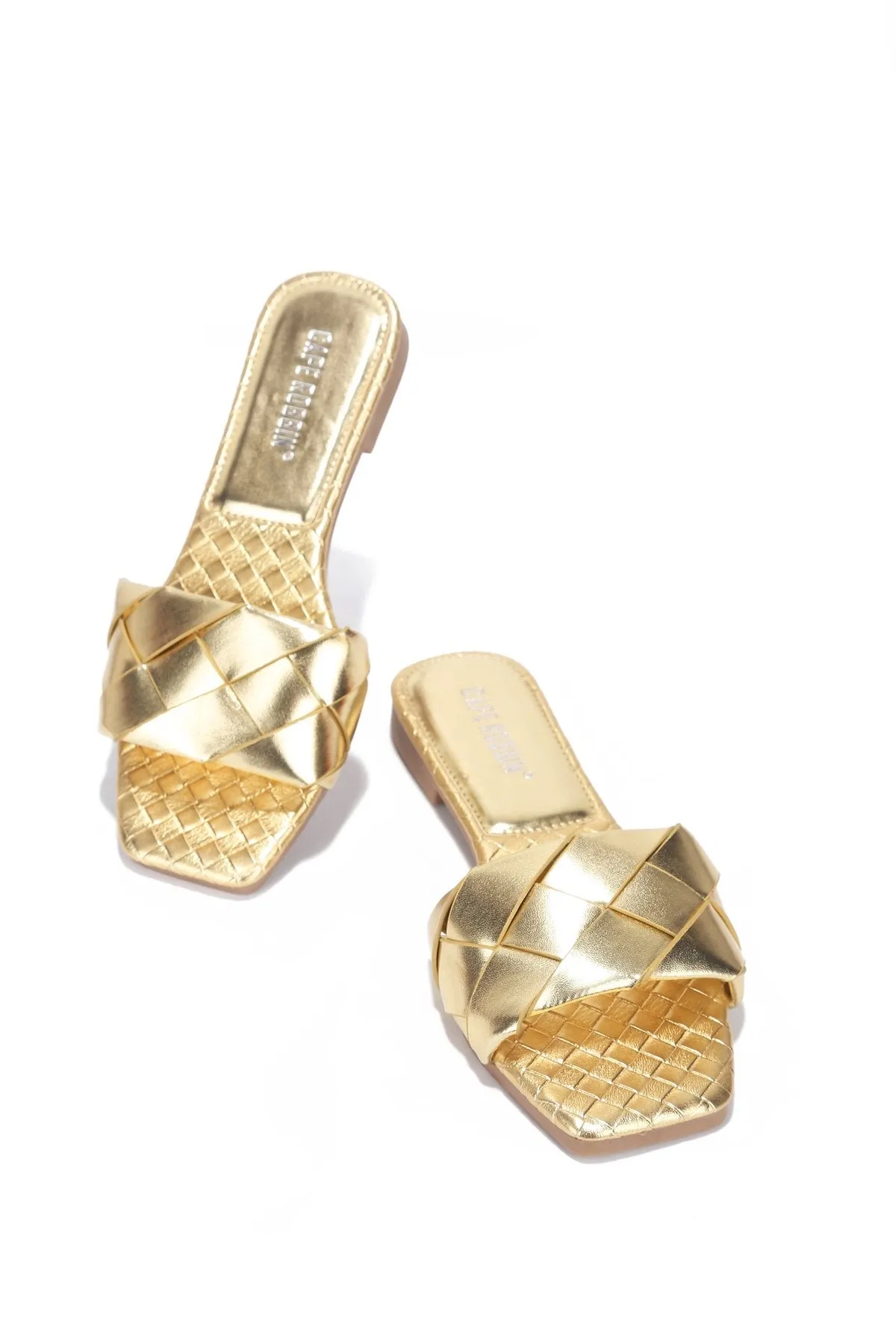 Cape Robbin Deja Woven Mules Slip On Flat Slides Sandals Gold (6, GOLD)