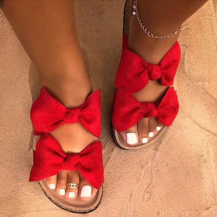 Chicvane Bowknot Hollow Out Open Toe Slides Shoes