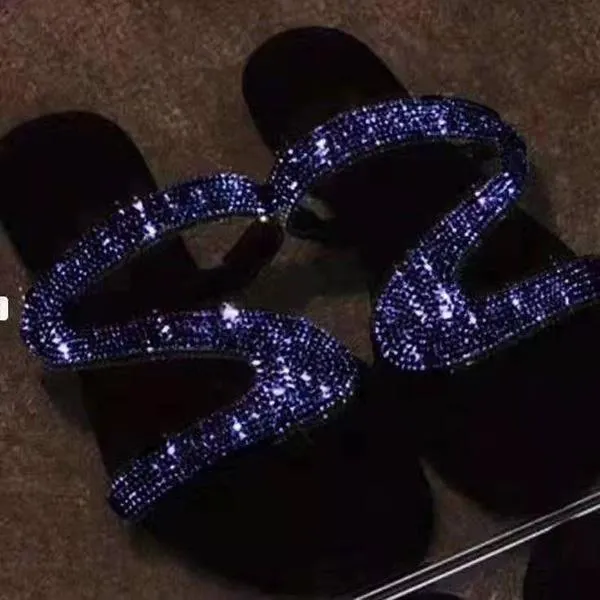Chicvane Rhinestone Round-toe Slip-on Flip Flops Slides Sandals