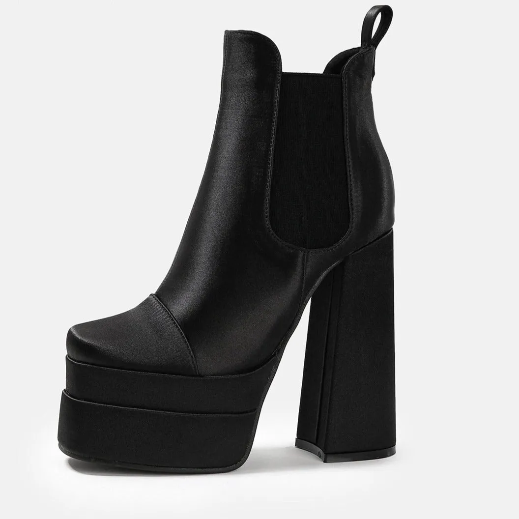 Chunky High Heel Platform Zipper Chelsea Boots Platform Chunky Heeled Ankle Boots