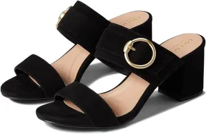 Cole Haan Alina Black Suede Rounded Open Toe Slip On Buckle Block Heeled Sandals