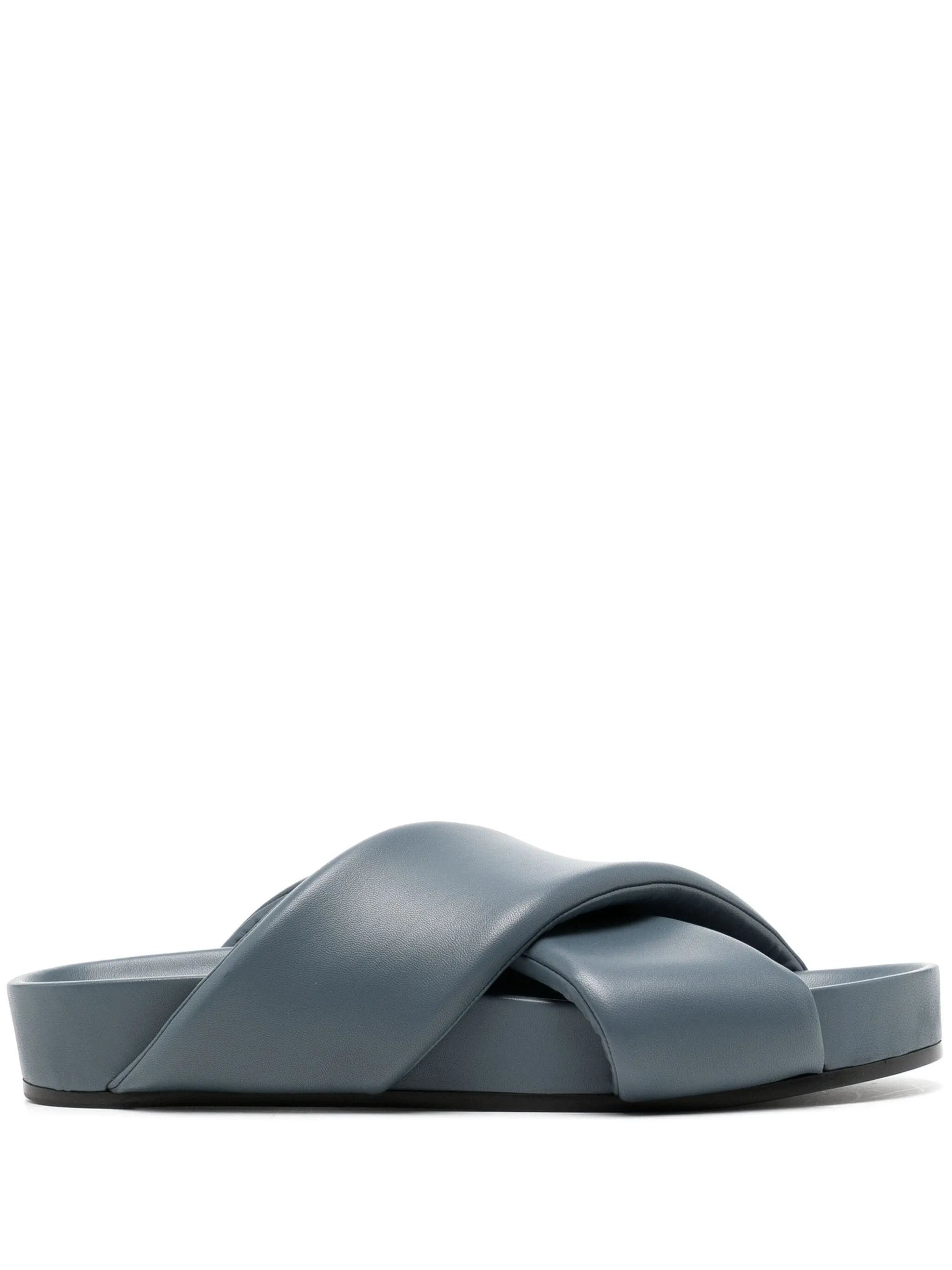 CROSSOVER-STRAP PADDED LEATHER SLIDES
