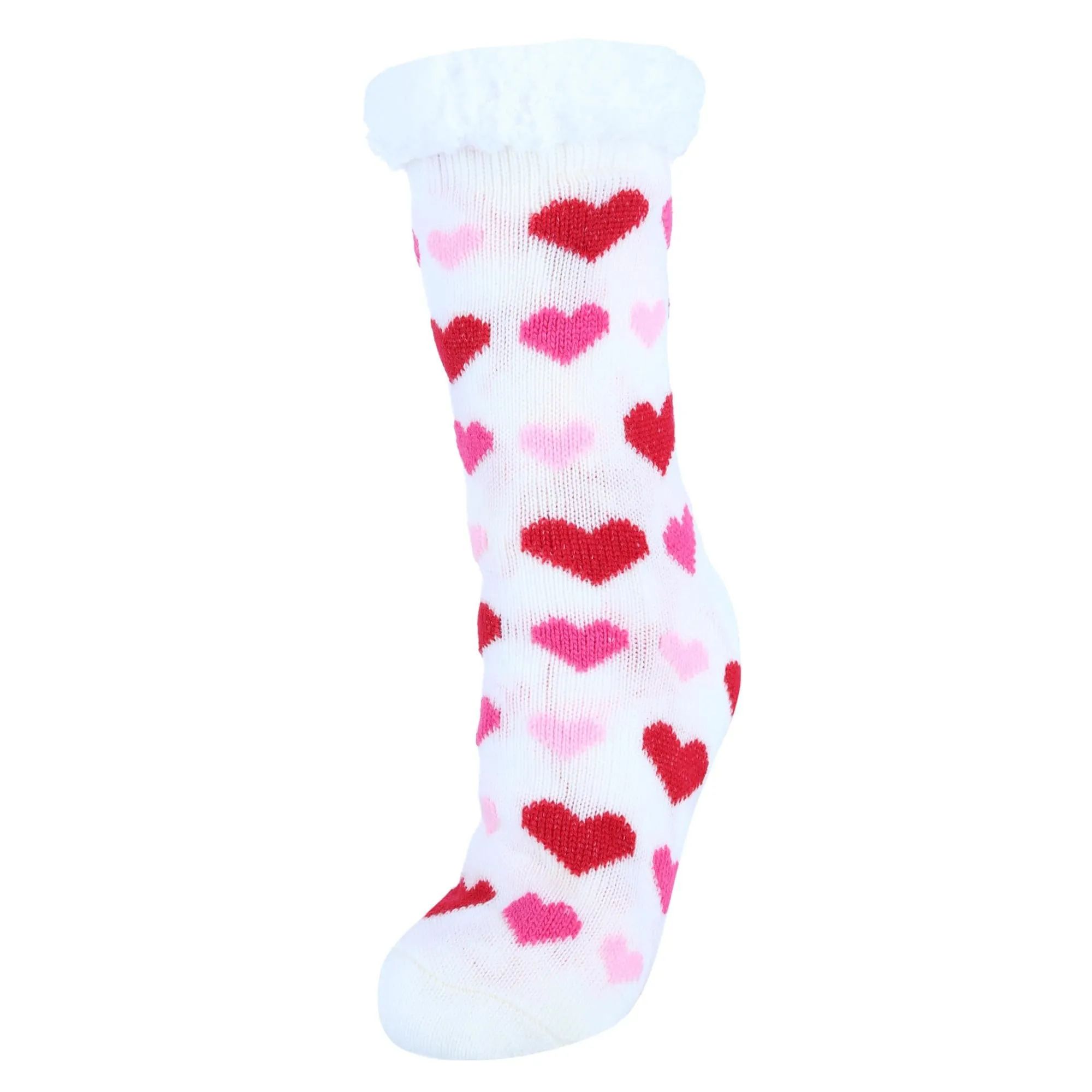 CTM® Women's Plush Sherpa Winter Fleece Lined Hearts Slipper Socks